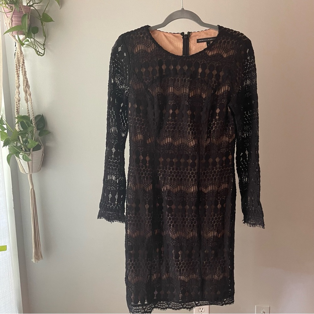 White House Black Market Lace Overlay Dress Woman’s Size 8 Black Zipper Back